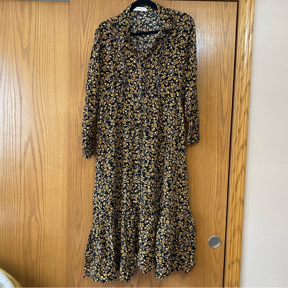 Floral Black and Yellow Women's Dress